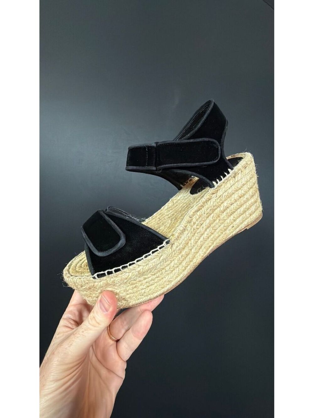 Celine Black Velour Espadrille Platform Size 40